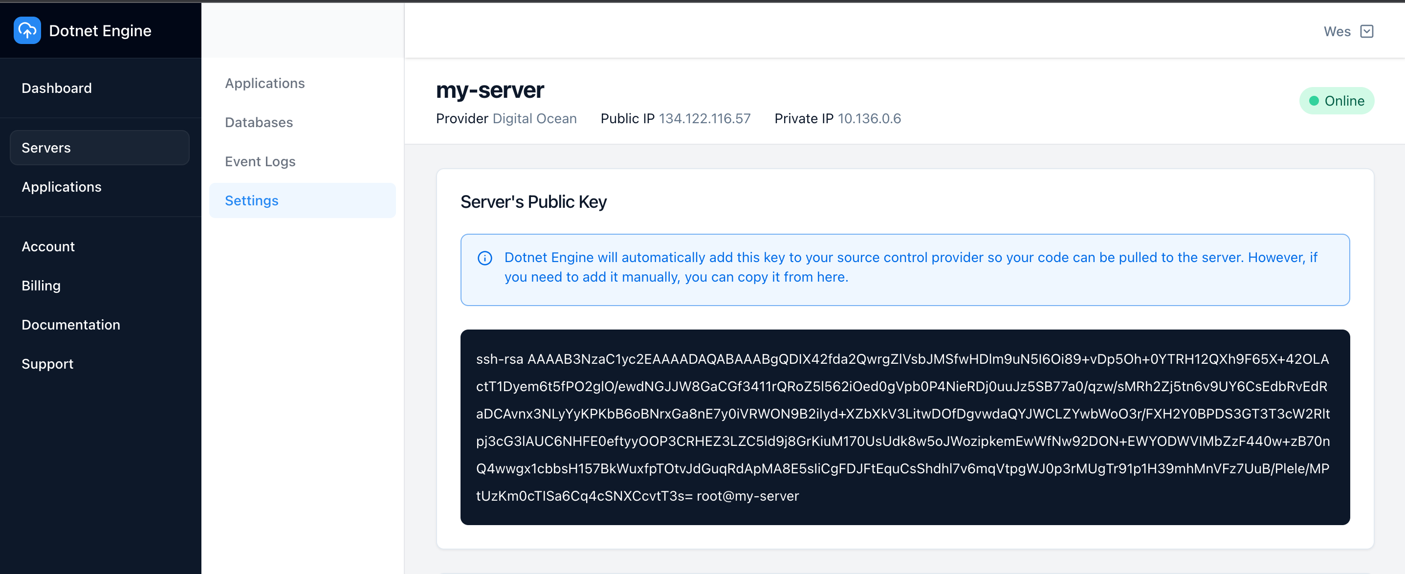 Server ssh key